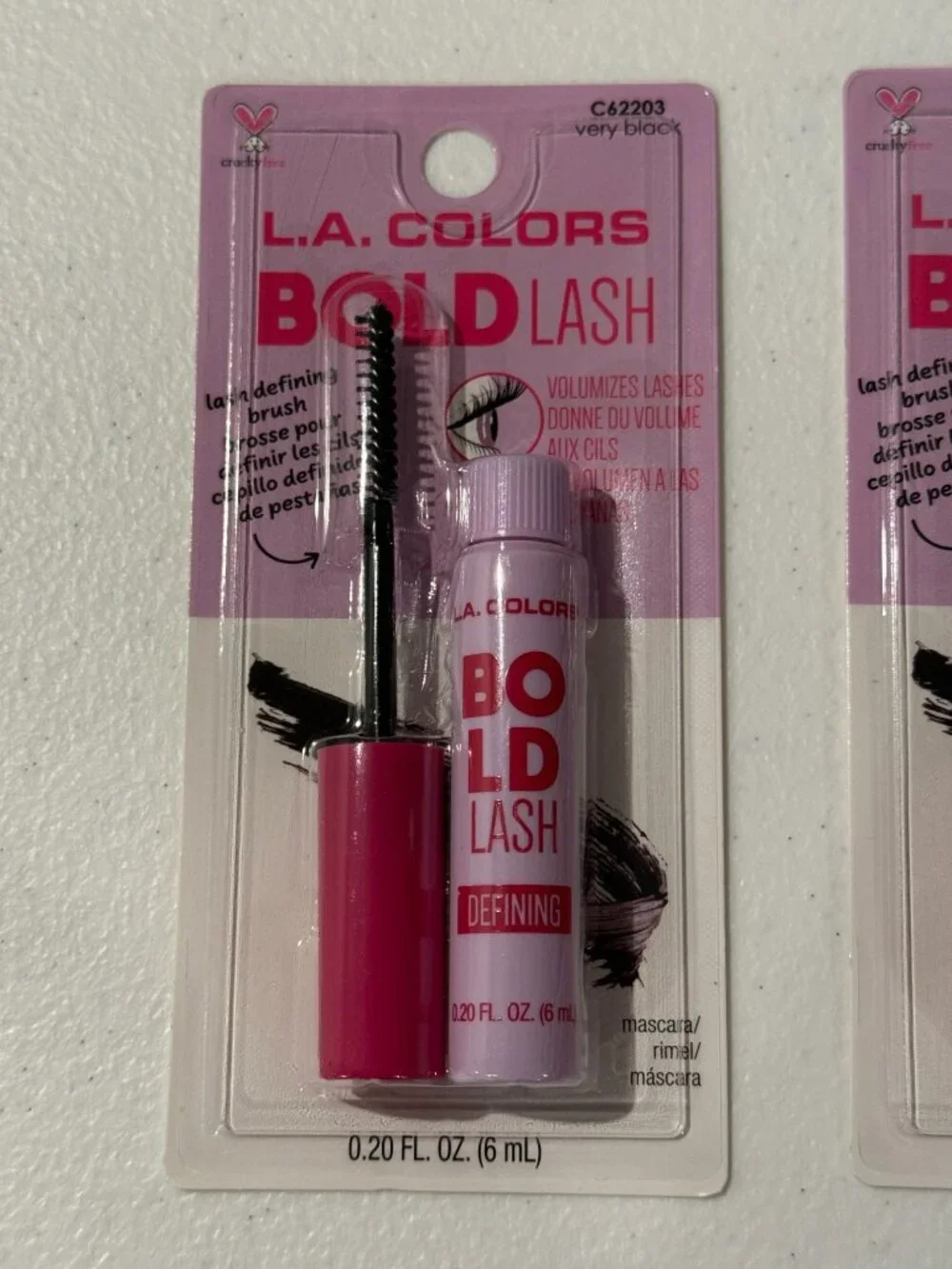 LA Colors Bold Lash Mascara Very Black Defining Volume 2 Pack New